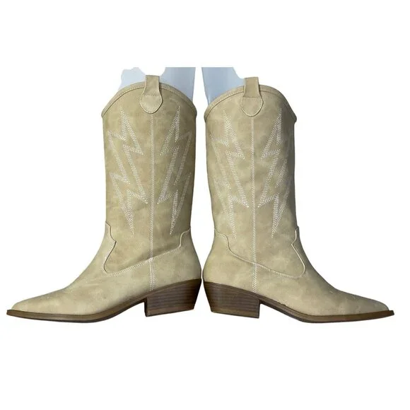 Dirty Laundry Josea Cowboy Boot Women's Size 8 Mid Calf Soft Shaft Cream New - Picture 6 of 11